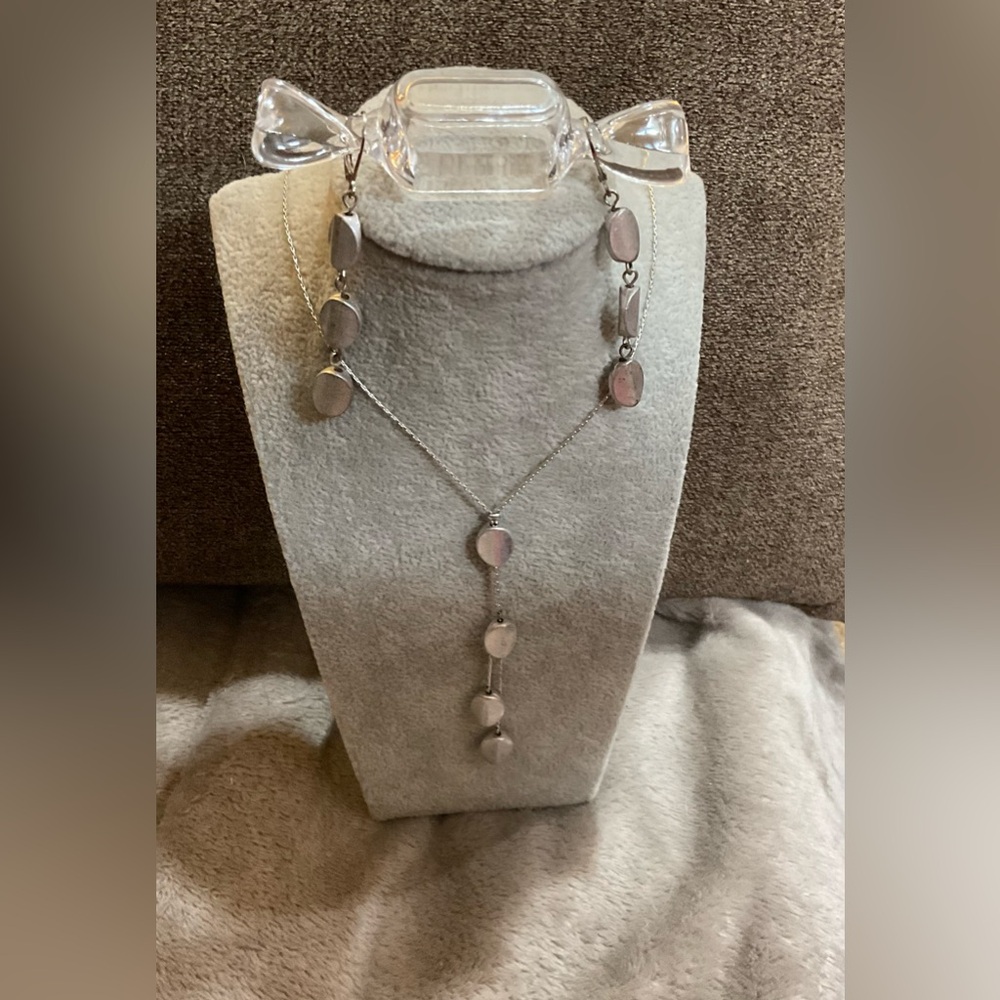 Silver lariat  vintage silver geometric lariat plated/tone necklace gift duo/set